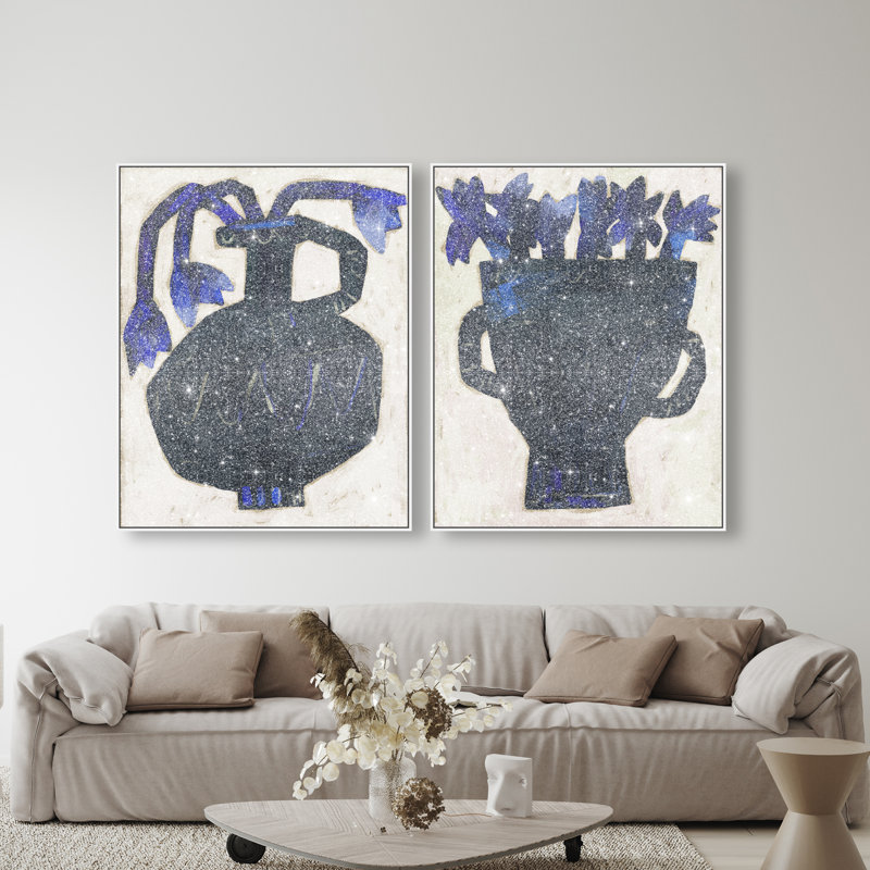 Indigo Vases Set Set by Oliver Gal, 62"H x 50"W, White Floater Frame