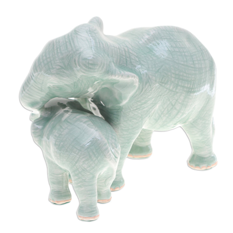 Handmade Elephant Love Celadon Ceramic Figurine