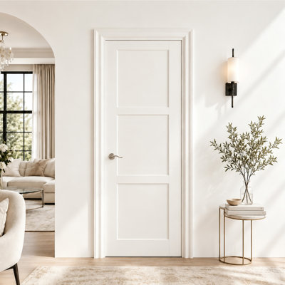 Porte intérieure à 3 panneaux avec cadre en MDF blanc avec charnières et poignée verrouillable