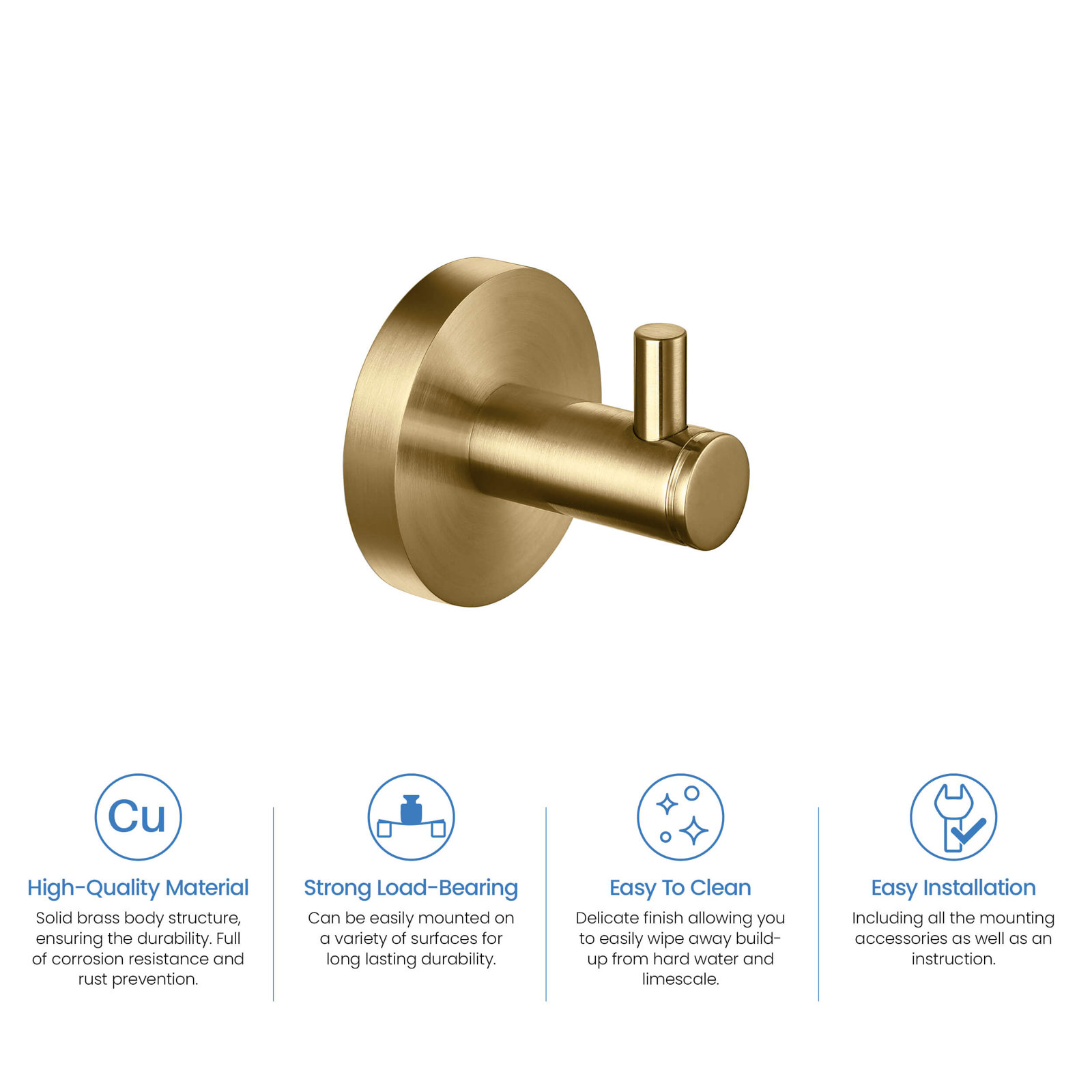 Circular Wall-Mounted Robe Hook, Brushed Brass