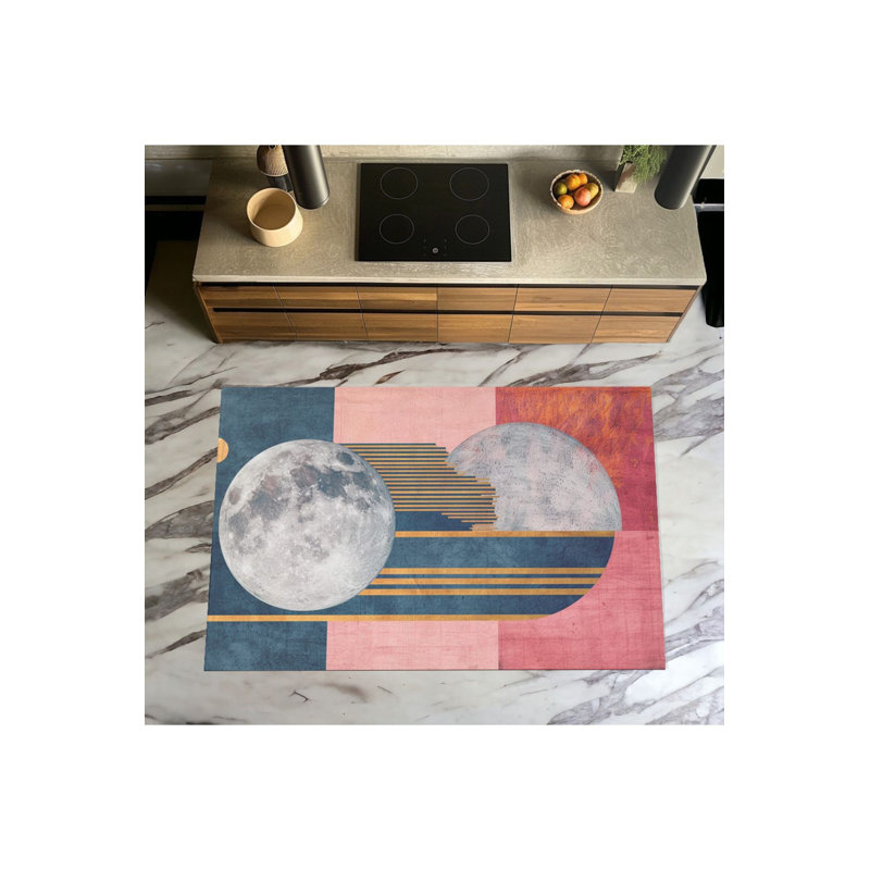 Tapis tissé à motif coloré avec motif de lune coloré, Sous-tapis carré 3 pi 3 po inclus
