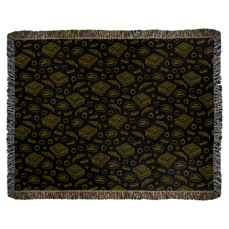 Couverture en coton tissée pizza, l 60 po x L 80 po, Noir / Jaune, Moyen