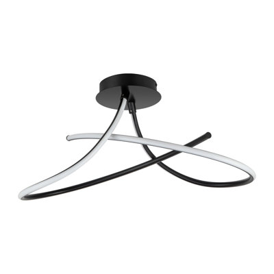 Carter 2 Light Built-in, Integrated LED, Modern, Curved Ceiling Light - Matt Black, 60x28x30cm, 3 step dimming, 3,000K Neutral white, 3,650lm