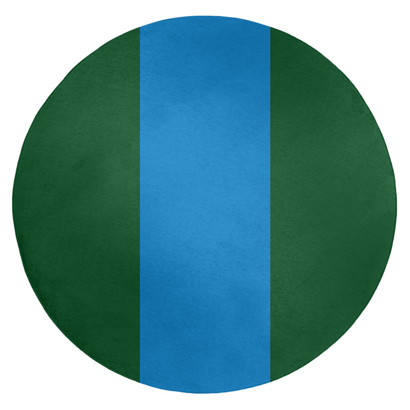 Tapis bleu/vert rayé, Rond 5 pi