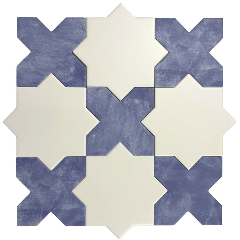 Carrelage en céramique matte de 5 po Siena White Star , Blanc / bleu clair, Mat