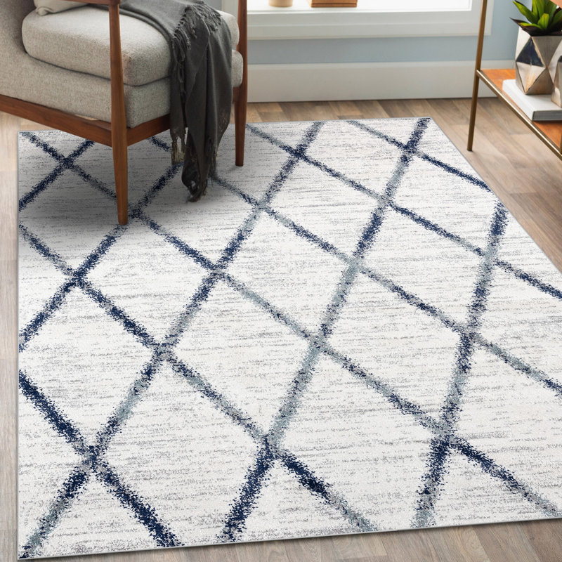 Tapis ivoire à motif géométrique Bellicent, Rectangle 5 pi x 7 pi