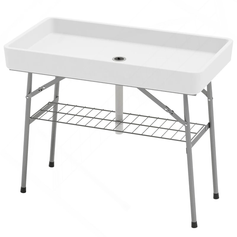 Outdoor Table Cooler,White Folding Ice Cooler Table, White/Silver