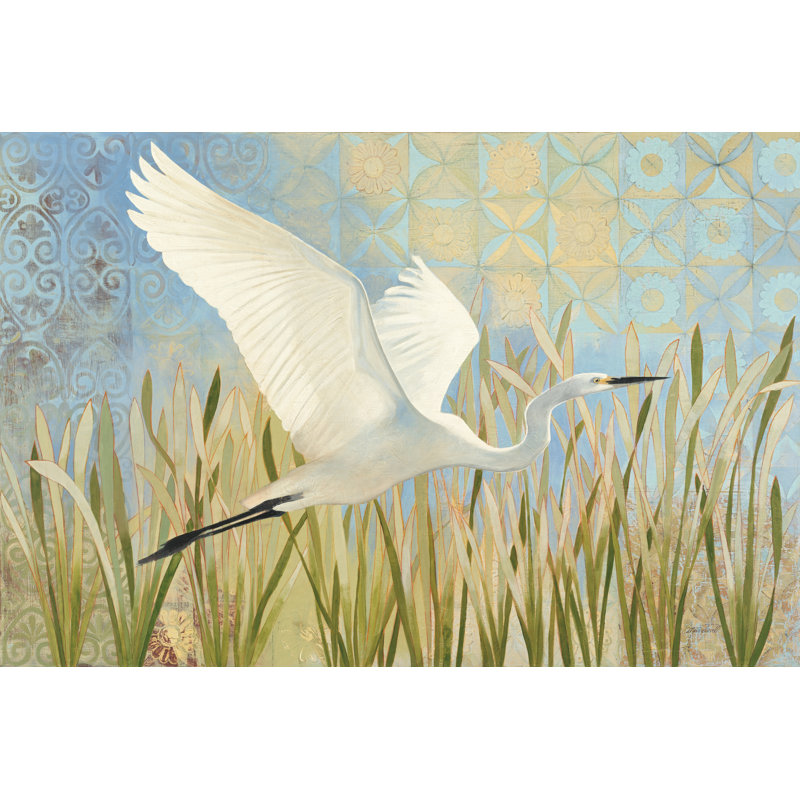 Aigrette enneigée en vol V2, H 12 po x l 18 po x P 1,25 po