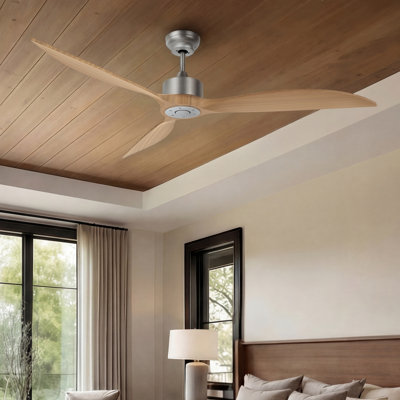 65" High-Airflow Ceiling Fan with Remote Solid Wood Blades 6-Speed, Silent DC Motor Ceiling Fan without Light Kit Modern Farmhouse Great/Living Room