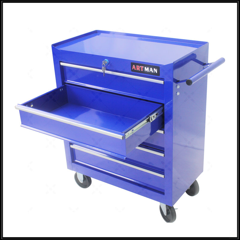 Chariot à outils multifonctionnel à 5 tiroirs avec roulettes, Bleu