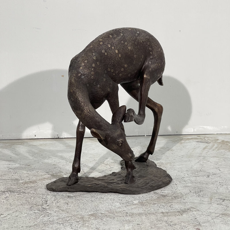 Bronze Fawn Scratching Head Sculpture