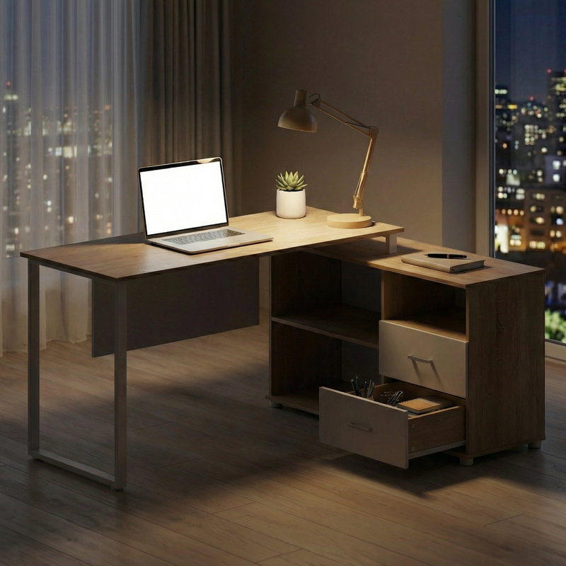 L-Shaped Metal Base Computer Desk