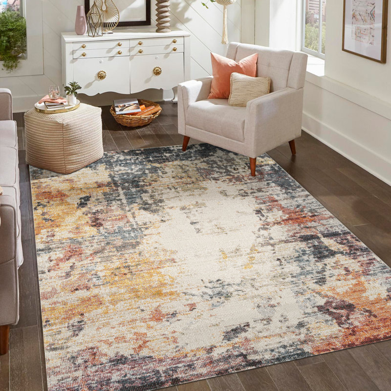 Parisa Modern Living Room Rug Washable Polypropylene Area Rug with 2mm Cut Pile and Cotton Backing Stylish Low-Pile Indoor Carpet for Bedroom - Hallway, Multi Colour-Abstract