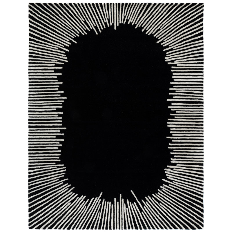 Jarie Hand Tufted Wool/Cotton Abstract Rug in Black/Ivory, Rectangle 9' x 12'