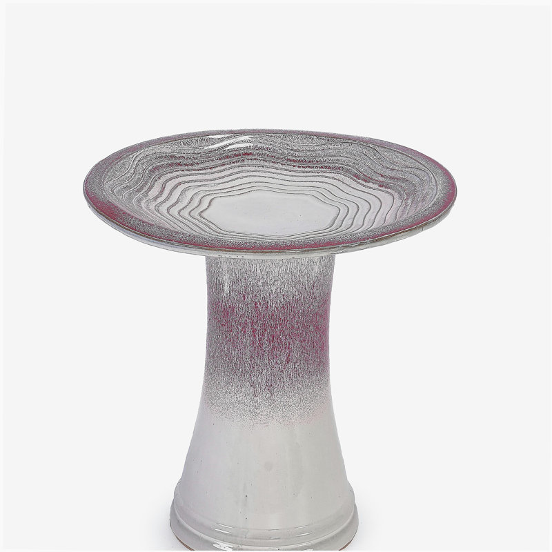 Bain d'oiseaux en céramique de 17 po pour l'extérieur, grand bain d'oiseaux élégant pour l'extérieur, bains d'oiseaux vernis à piédestal léger pour l'extérieur avec motif tourbillonnant, ombre rose