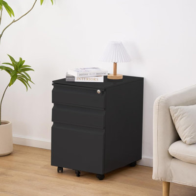3-Drawer Metal Filing Cabinet with Lock, Mobile Under-Desk Rolling Storage for Home Office by Ebern Designs