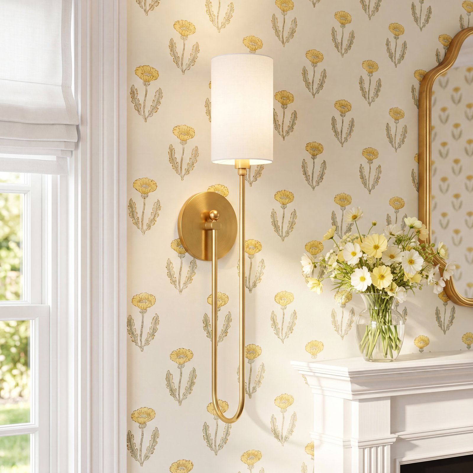 Clarissa Single Light Dimmable Armed Sconce, Aged Brass