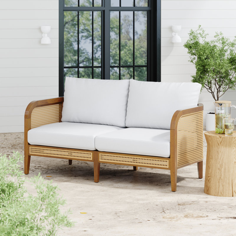 Causeuse d'extérieur Bohemian, Coussin blanc / structure en acacia