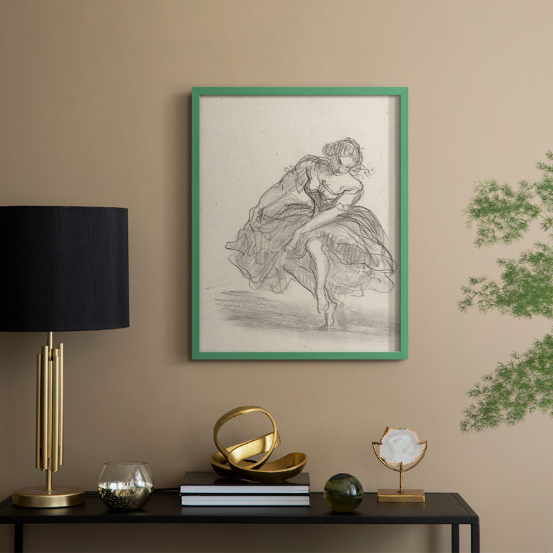 Croquis rétro, reproduction encadrée en bois massif, H 15 po x l 12 po, Vert
