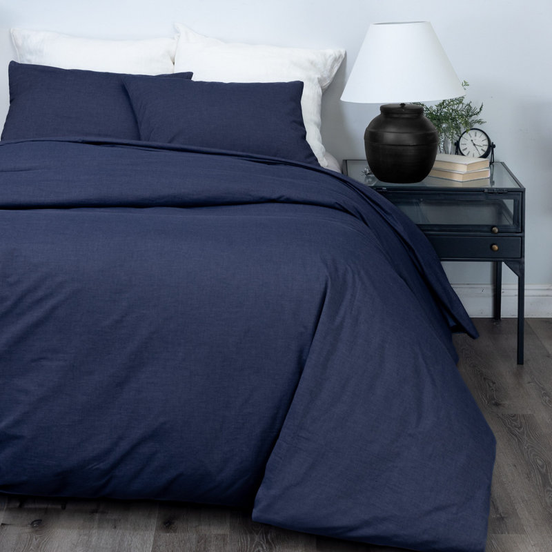 Housse de couette SENSA, CHAMBRAY, ensemble, Housse de couette simple + 1 taie décorative, Marine