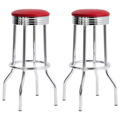 Ensemble de 2 tabourets de bar pivotants rouges et chromés Vintage (pour chaises de bar modernes et traditionnelles)