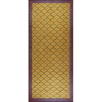 Yellow Gold Color Antique Tribal Geometric Cotton Dhurrie Wide Gallery Rug