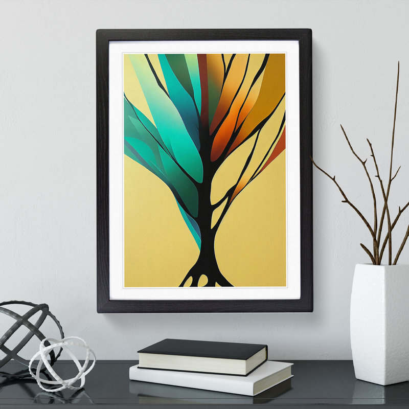 Abstract Vibrant Tree No.2 - Single Picture Frame Painting, Black Framed, 64cm H x 46cm W x 2cm D