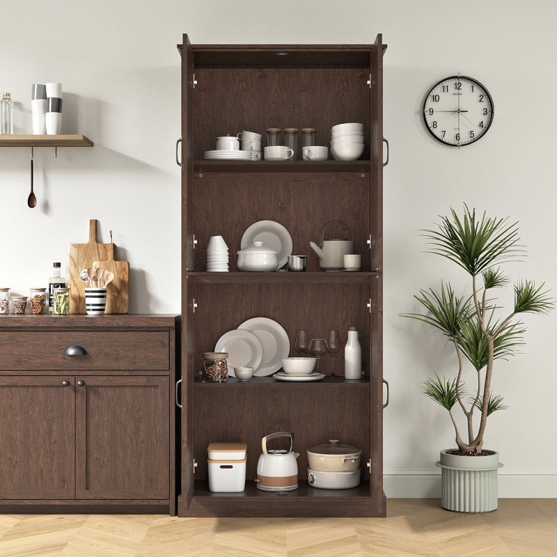 Armoire de cuisine de 71 po de hauteur, armoire de rangement haute avec 4 portes et tablettes réglables pour la cuisine, la salle à manger, le salon et la salle de bain