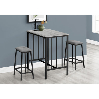 Dining Set, 3Pcs Set, Counter Height, 36" Rectangular, Small, Kitchen, Grey Laminate, Black Metal, Contemporary, Modern