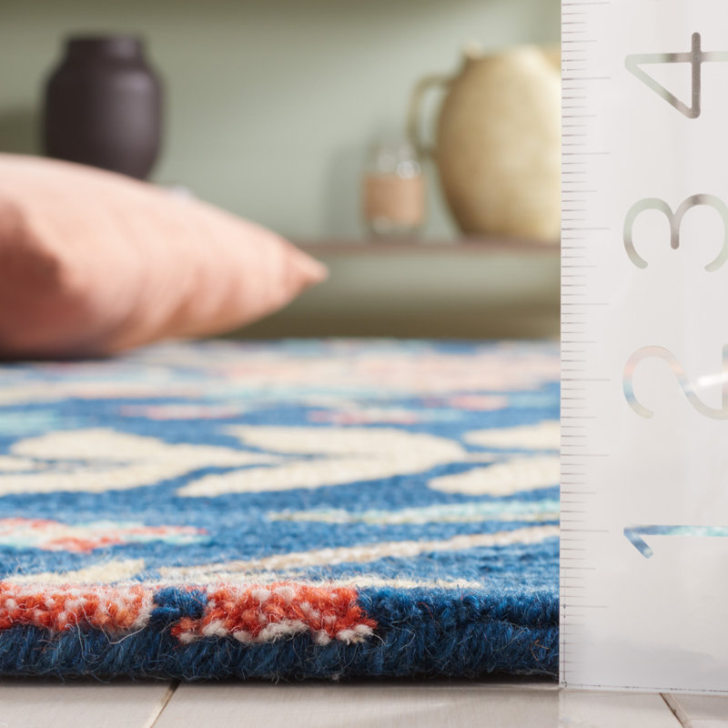 Jardin Handtufted Wool Cotton Floral Rug in Blue/Green, Rectangle 5' x 8'