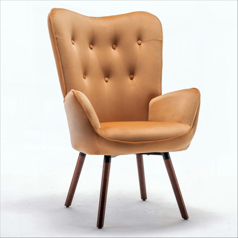 Fauteuil à oreilles Mid-Century moderne capitonné, Mustard Yellow