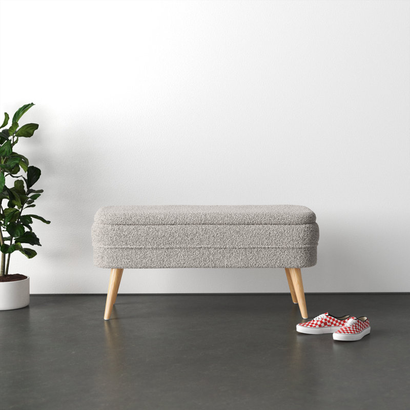 Gray Upholstered Storage Bench with Squared Wood Legs