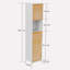 Armoire de rangement pour salle de bain haute avec portes en bambou - naturel / blanc