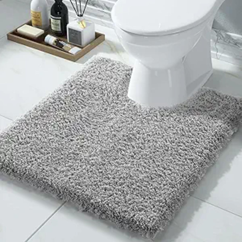 Tapis pour salle de bain en forme de U, moelleux et moelleux, tapis de bain en microfibre ultra-moelleux et antidérapant, qui sèche rapidement, tapis de salle de bain épais lavables à la machine, 20 po x 24 po, gris pur