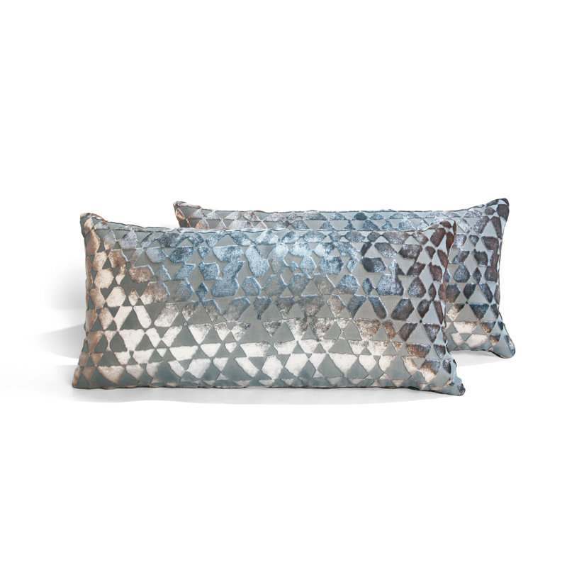 Triangles Rectangle Velvet Pillow Cover & Insert, Gunmetal, 7" x 15"
