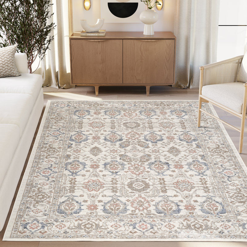 Abani Rugs Tinina Collection VEN140A Washable Traditional Ivory Blue Area Rug, 5'3" x 7'7"