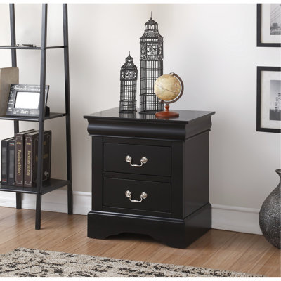 Table de chevet noire avec 2 tiroirs - rangement spacieux pour la chambre à coucher Élégante poignée en nickel brossé avec matériau en bois synthétique