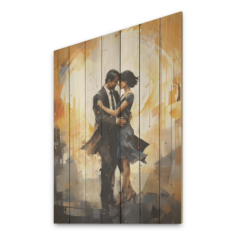 «Black Art Deco Ballet Couple Dance I» - impression de ballet sur bois, H 20 po x l 10 po