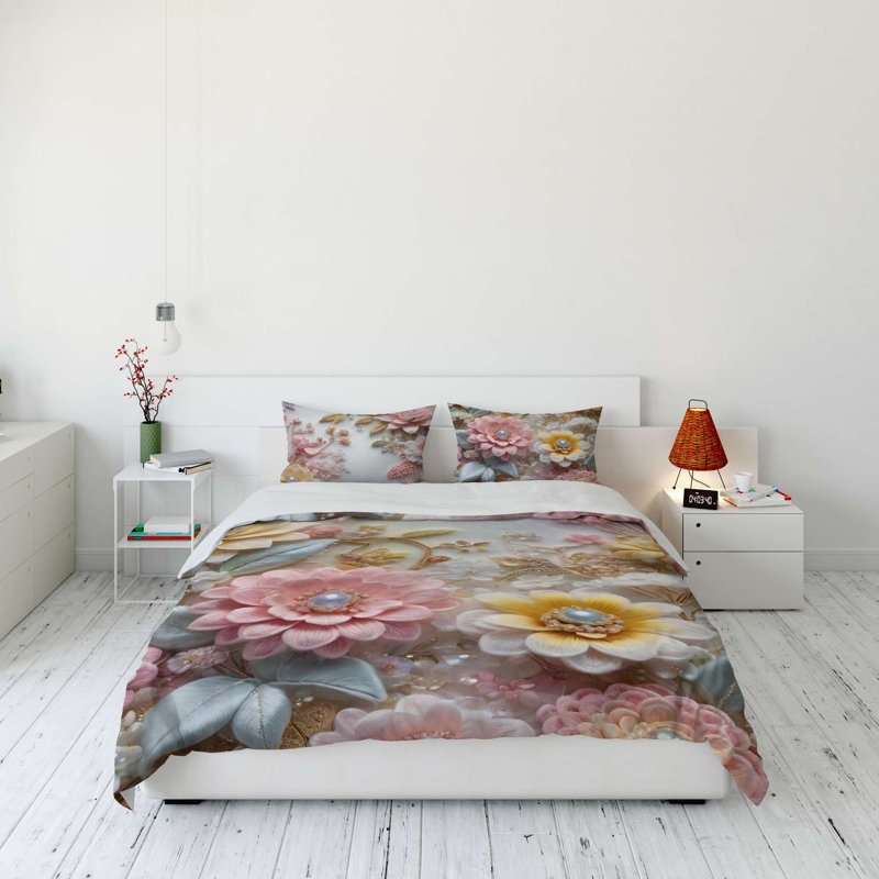Elegant Single Quilt Cover Set, 100% Cotton Blend (70% Polyester / 30% Cotton), 53.1 x 78.7 inches | Includes 31.5 x 31.5 inch Pillowcase | Machine Washable, 120 Thread Count, Button Closure for Duvet, Stylish and Comfortable
