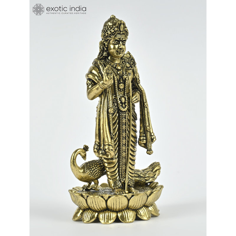 Petite statue de lord Karttikeya avec paon