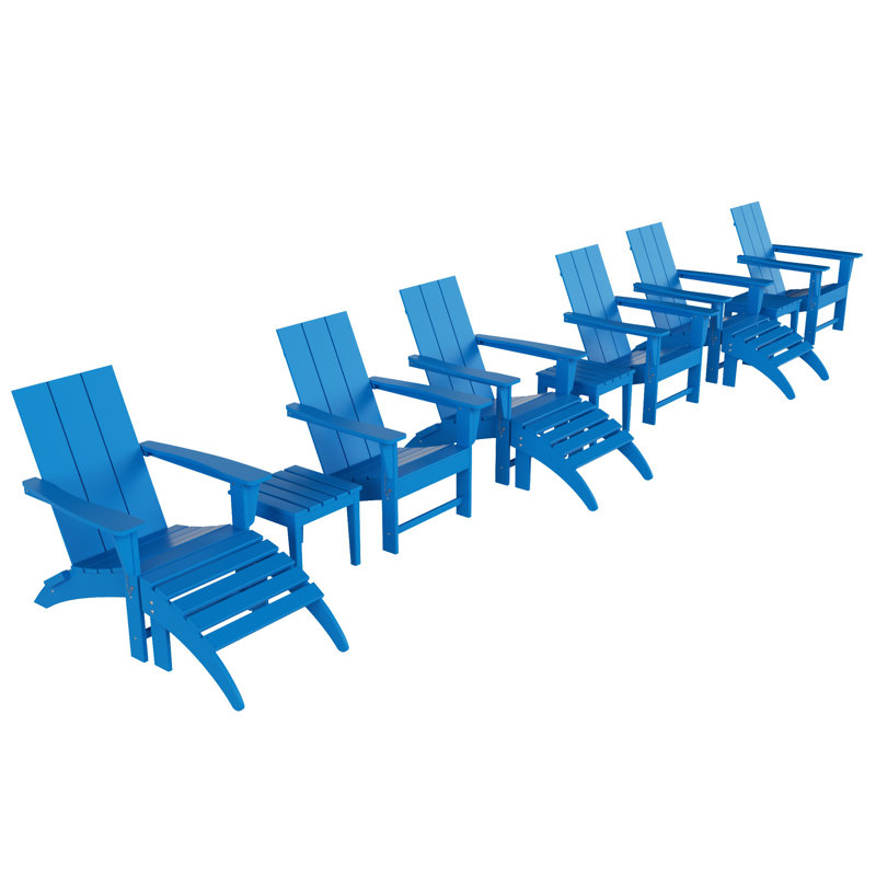 Chaise Adirondack pliante en poly 12 pièces avec repose-pieds et table d'appoint Joubert, Bleu pacifique