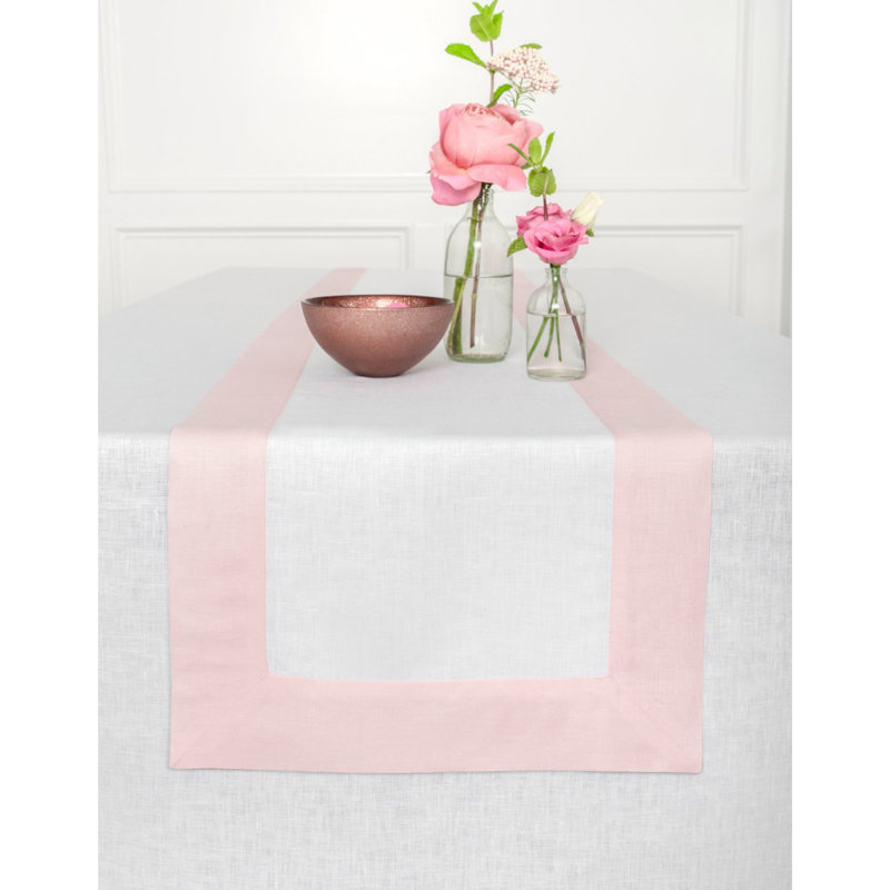 Contempo - 100% Pure Linen Table Runner, Blush Pink/White, 72" x 14"