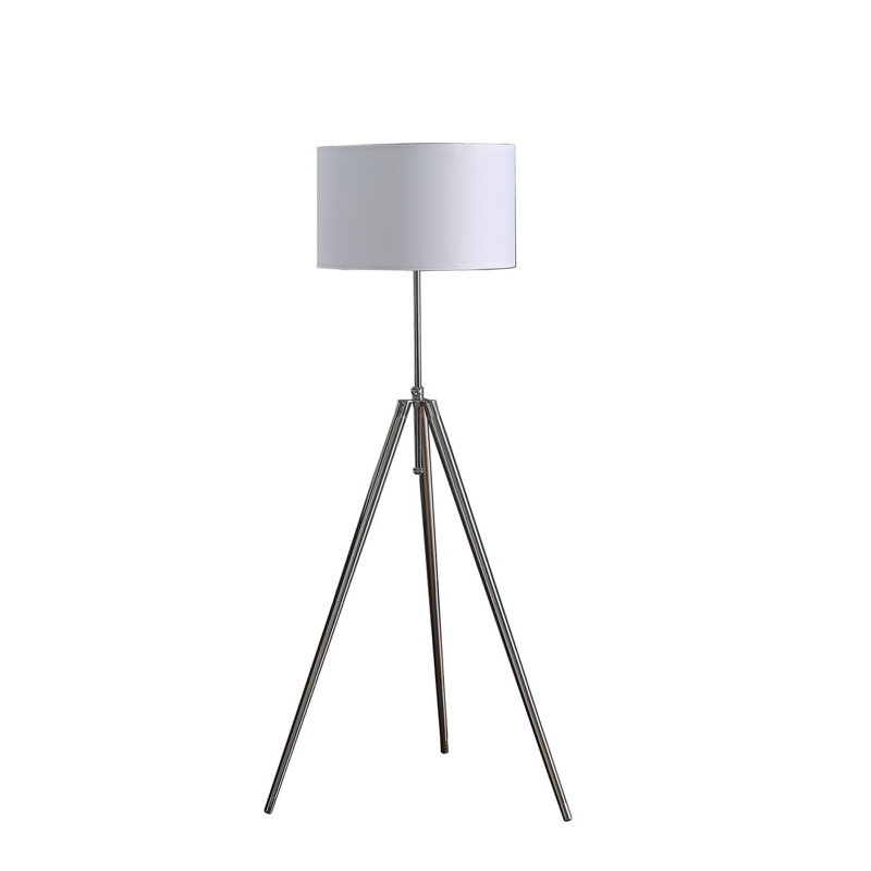 Lampe trépied réglable Mid-Century en métal, finition chrome / argent (hauteur de 47 po à 64 po) | Idée de cadeau