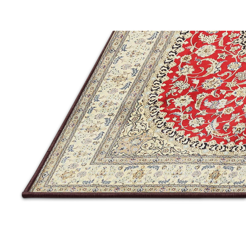 Tapis traditionnel crème / gris / rouge, Rectangle 6 pi x 9 pi