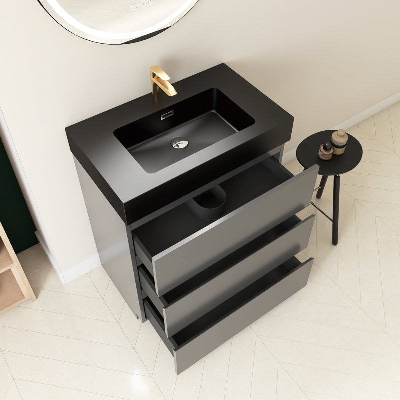Meuble-lavabo simple 30 po avec comptoir Romen, Gris, Noir