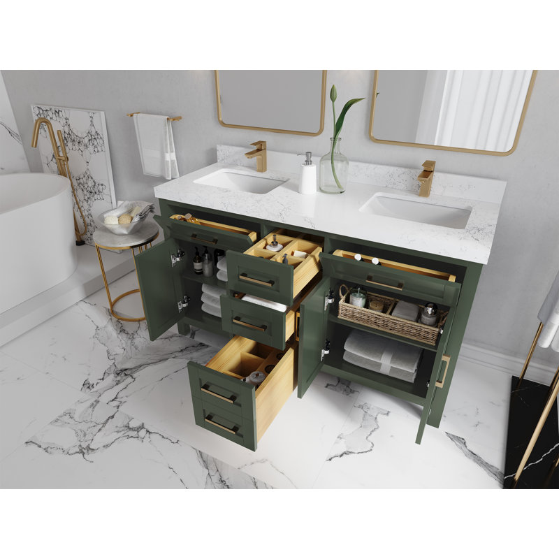 Sharber 60'' Double Bathroom Vanity with Quartz Top, Calacatta Nuvo