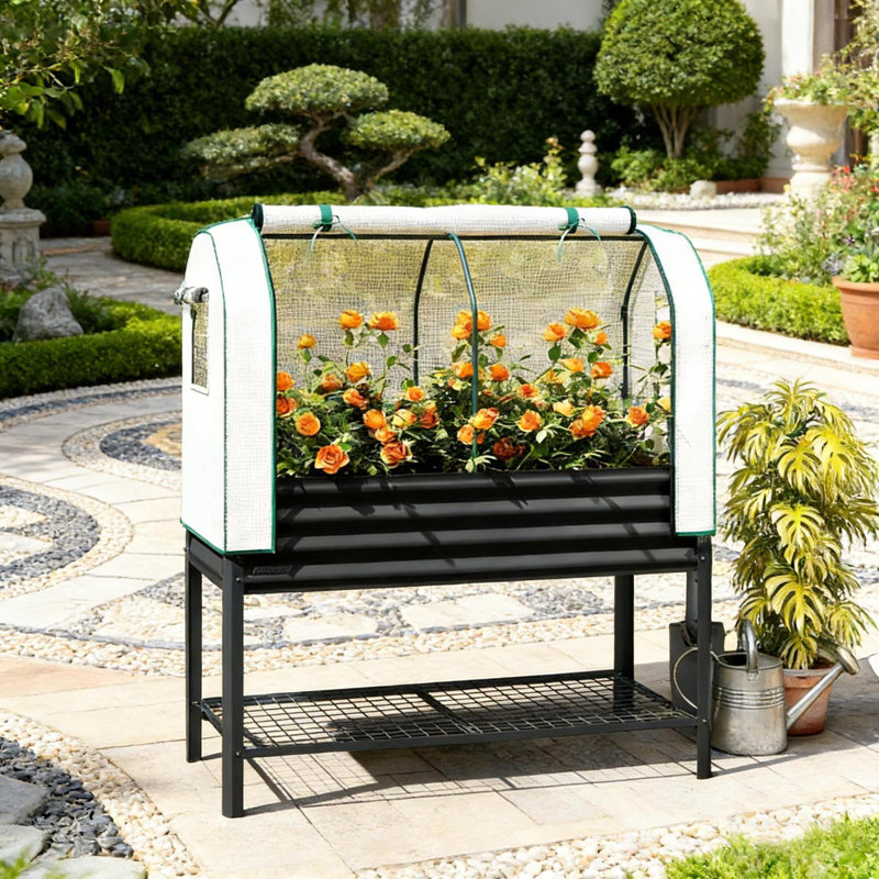 Jardinières spacieuses en métal avec rangement, lit surélevé moderne pour l'extérieur
