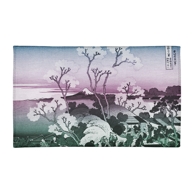 Tapis vert/rose en chenille mt. fuji through the cerise, Rectangle 3 pi x 5 pi