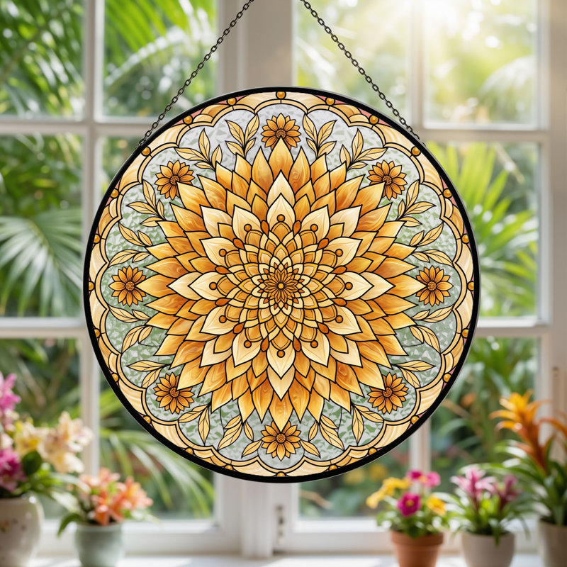Panneau de vitrail Mandala, H 7,8 po
