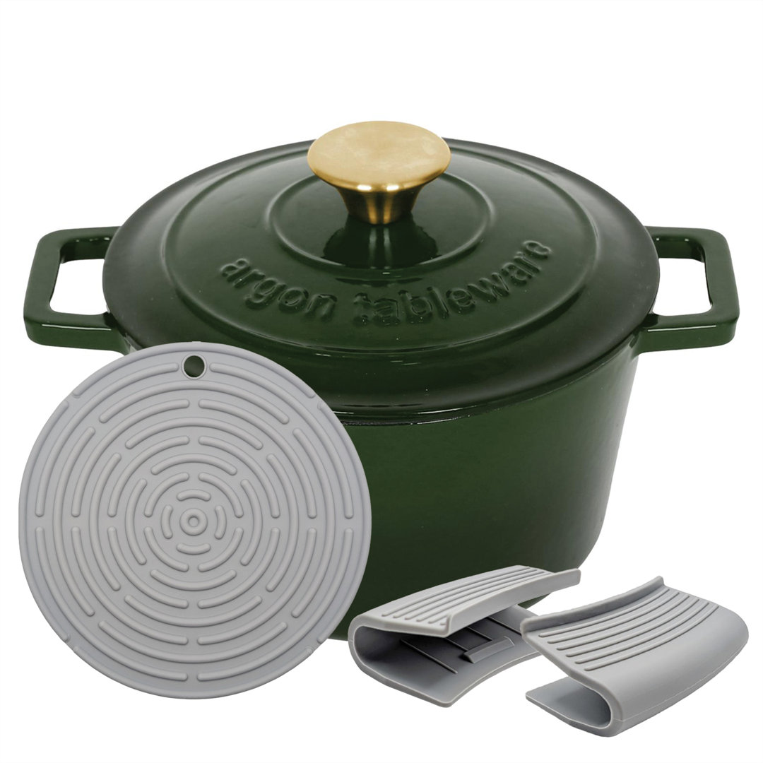 B&Q -  2.8L Round Cast Iron Casserole Dish With Self-Basting LidGreen2.95Qt Dutch Oven Roasting Dish Pot - Image 4